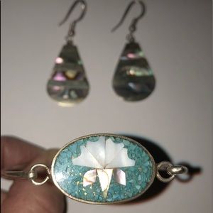 Mother of Pearl Earrings, Turquoise MOP Bracelet